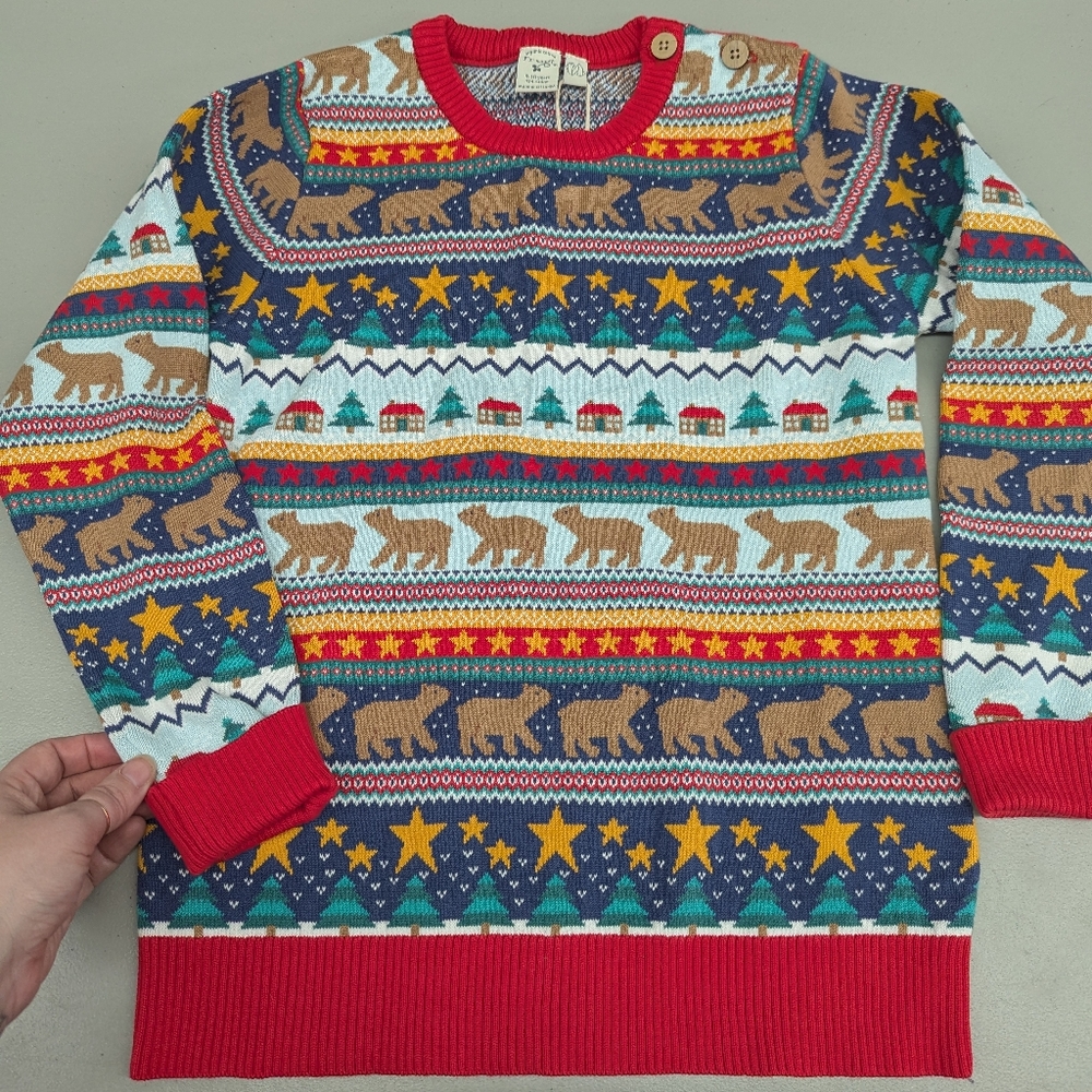 Frugi Festive Organic Cotton Sweater with Bear and Star Pattern Size 10